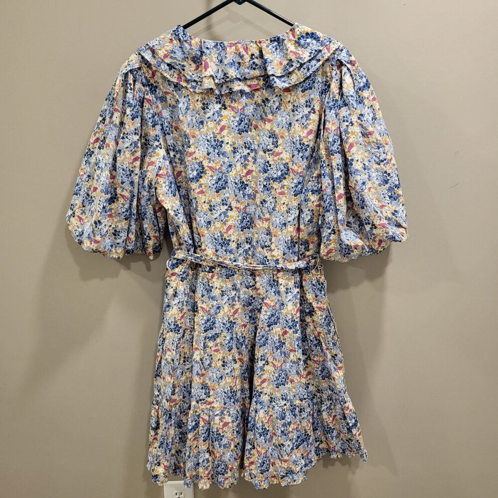 Lauren Ralph Lauren Floral Dress Women Size 14‎ Coastal Flowy Ruffle Puff Sleeve - Picture 2 of 6